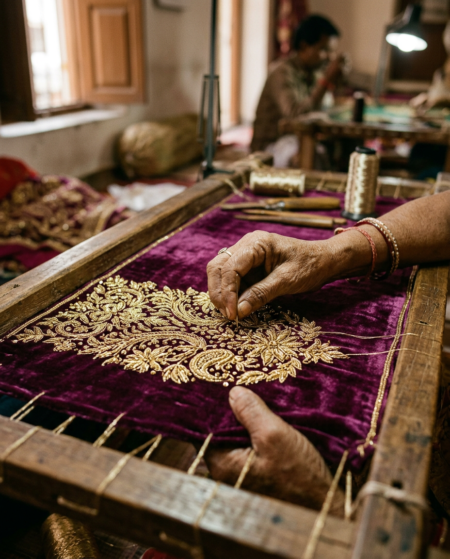 Artisan Handcrafting Indian Embroidery